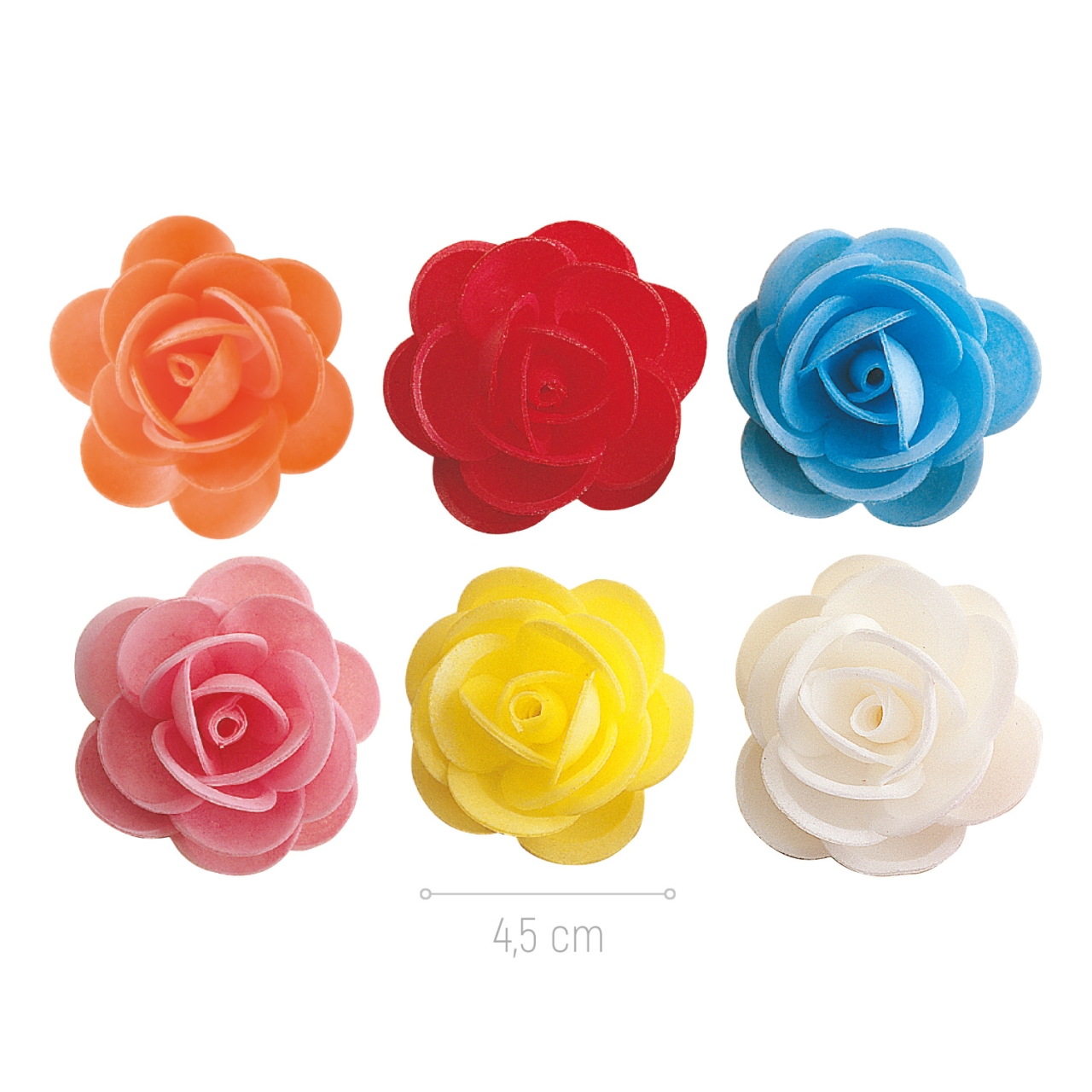 50 x Wafer Rosen - gemischte Farben - 4,5 cm (Waferdeko / Oblaten Blume) - Dekora