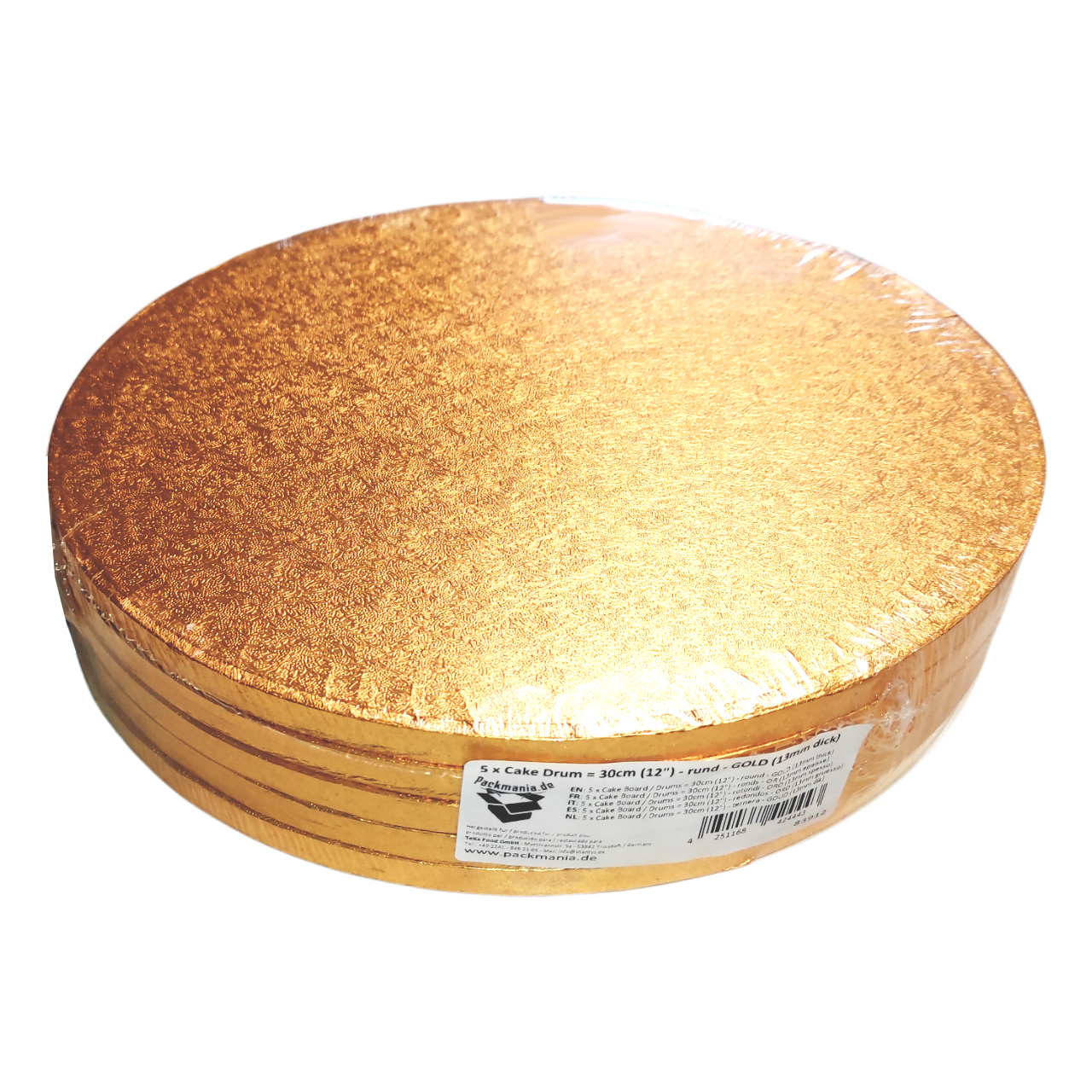 5 x Cake Drum 30 cm rund GOLD (13 mm) - Cakeboard PACKMANIA
